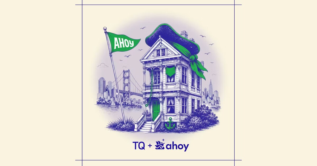 One of San Francisco's Painted Ladies flying a pirate flag for Ahoy's launch event